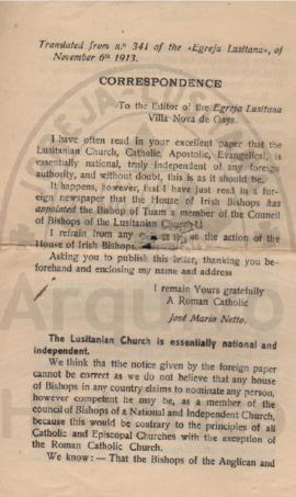 [Carta de Diogo Cassels sobre a independência da Igreja Lusitana]